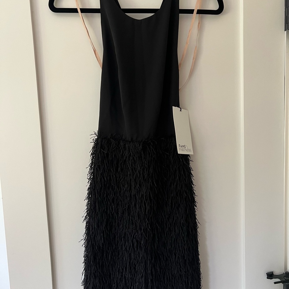 NWT. Size 2 Fame and Partners fringe black mini cocktail dress.